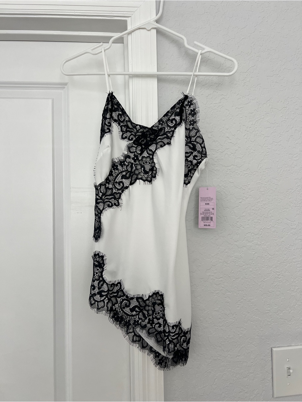 White Tank Top with Black Lace Trim